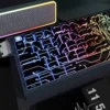 Side view of PBT Microchip keycaps highlighting translucent side legends