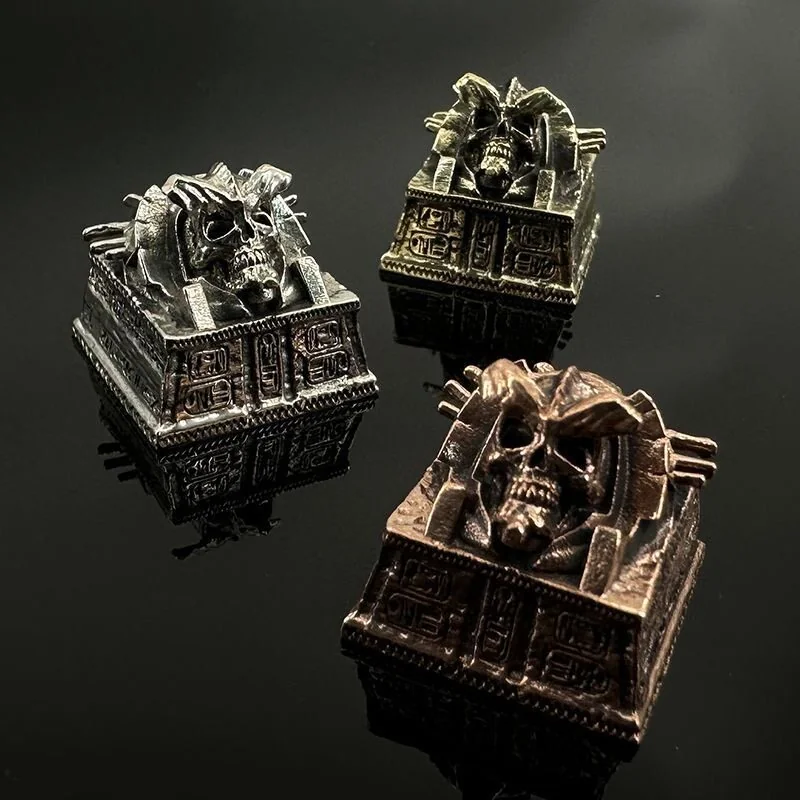 Detailed texture view of Pharaoh Punk Skull Keycaps Handcrafted copper design and material