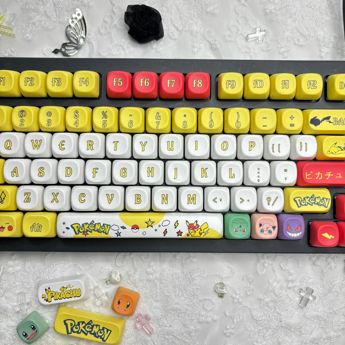 Full layout view of 108-key Pikachu PBT keycap set