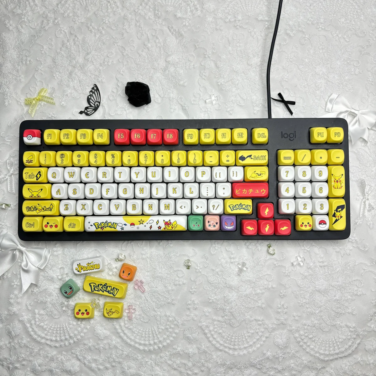 Detail of iconic Pikachu character keycap design