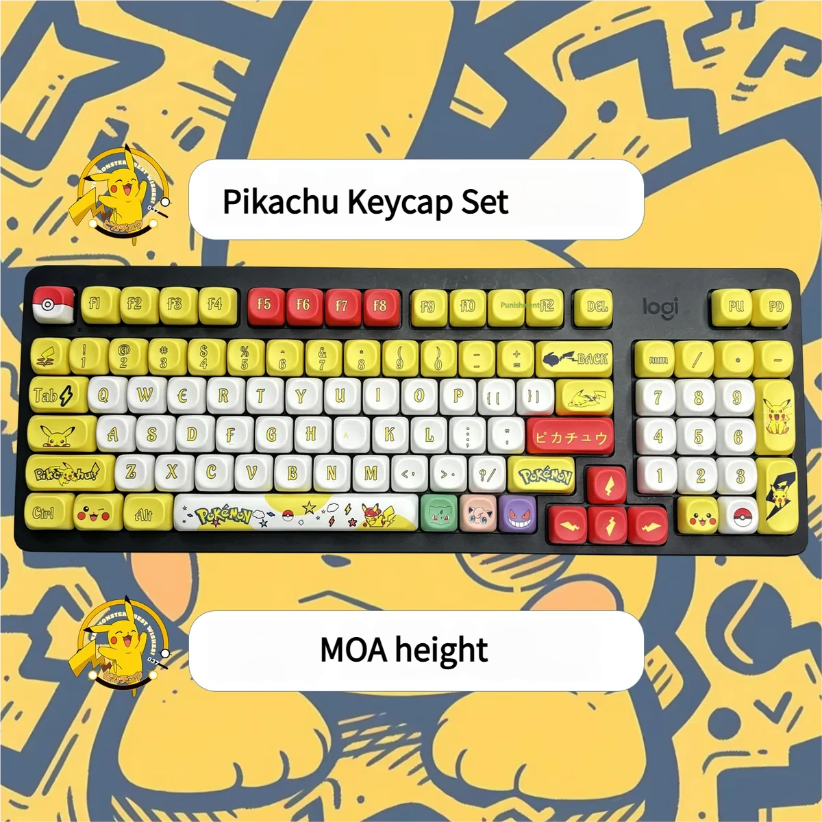 Close-up of Pikachu keycap set PBT dye-sublimated legends