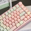 Close-up view of Pink Gradient MOA keycaps showing PBT dye-sublimation