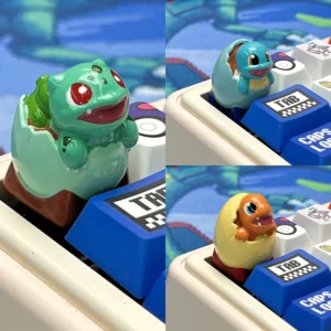 Handcrafted Charmander keycap emerging from an egg, vibrant orange resin artisan keycap for mechanical keyboards.