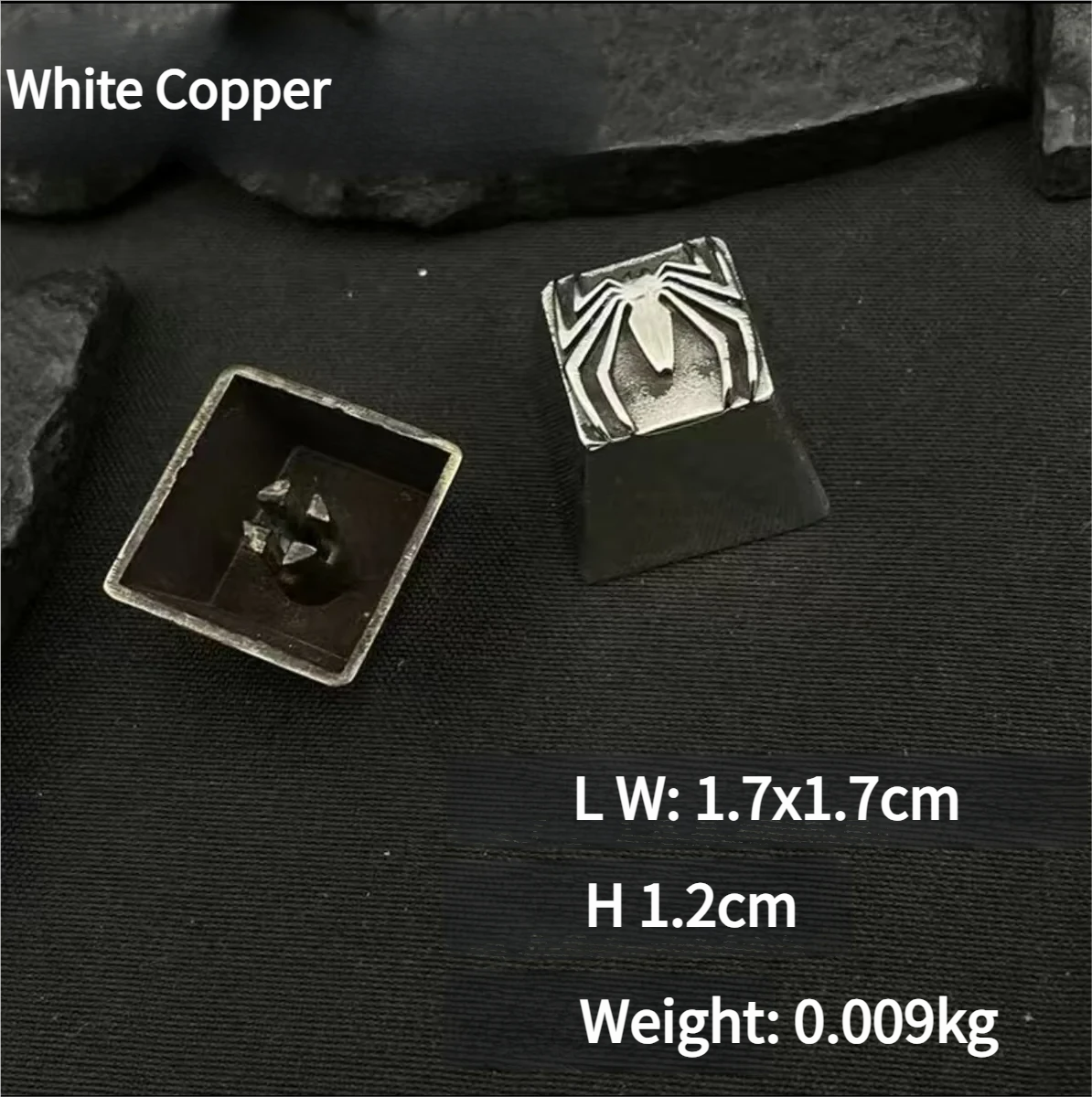 Detailed view of the pure copper texture and craftsmanship of the Spider-Man keycap