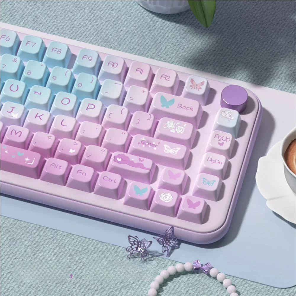 Keyboard featuring the Purple Butterfly Keycap Set, emphasizing the serene and elegant aesthetic