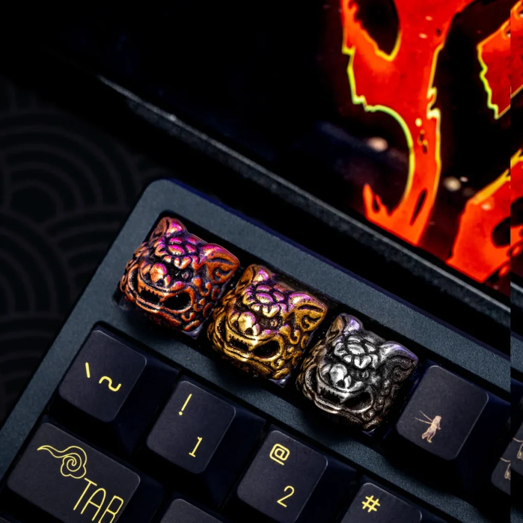Qilin Copper Keycap on keyboard close-up