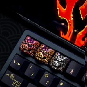 Qilin Copper Keycap on keyboard close-up