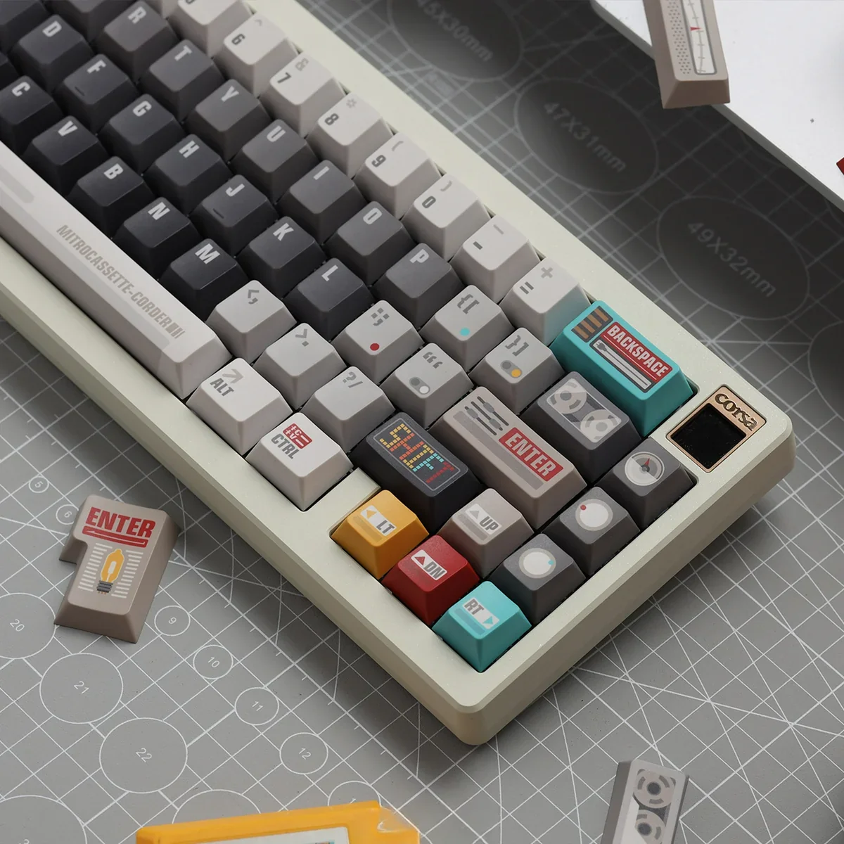 Close-up of Retro Synth keycap details and texture