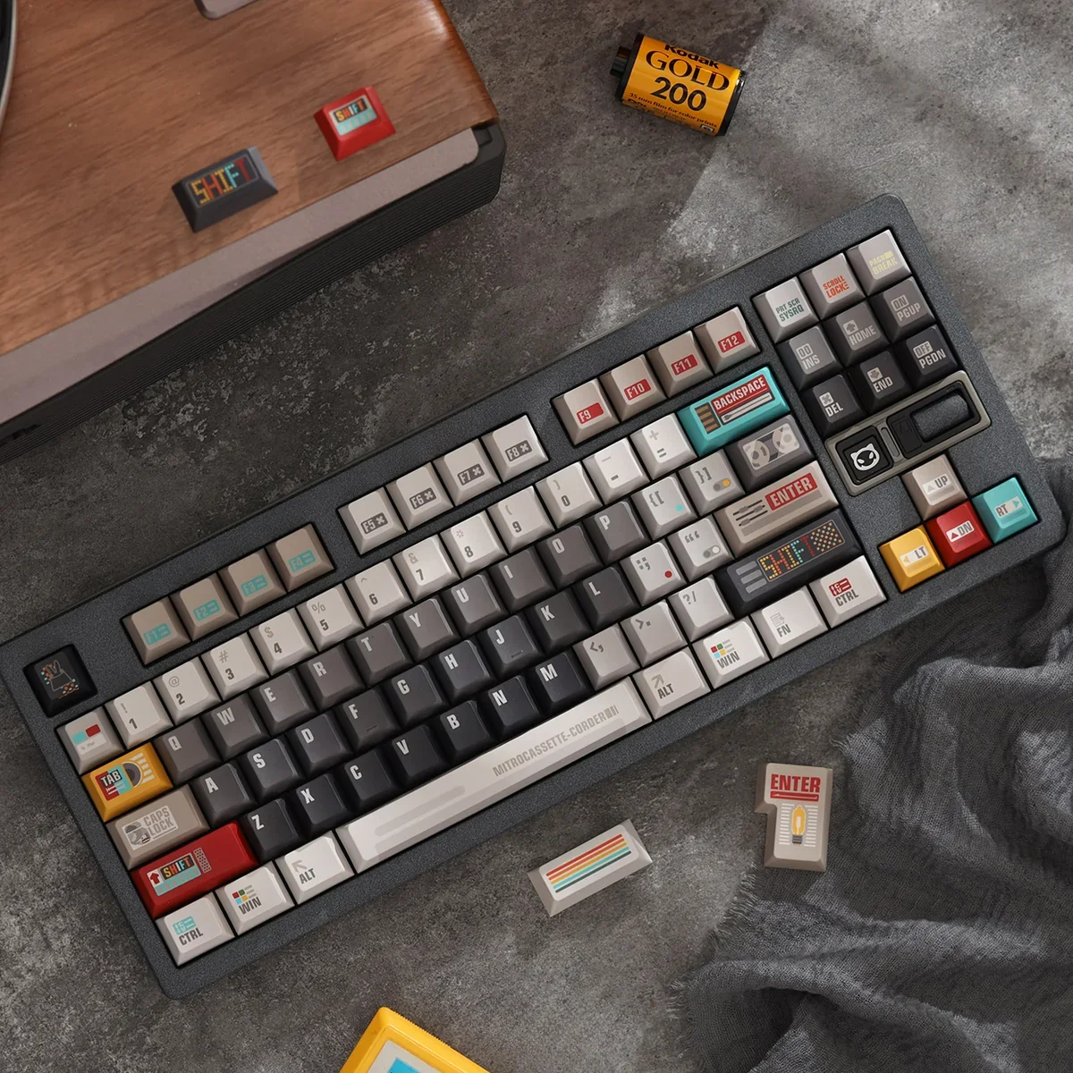 Full layout of Retro Synthesizer keycap set for various keyboards