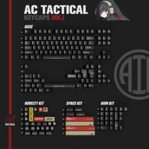 Detail shot of a specific Tactical PBT keycap, emphasizing its rugged finish and quality.