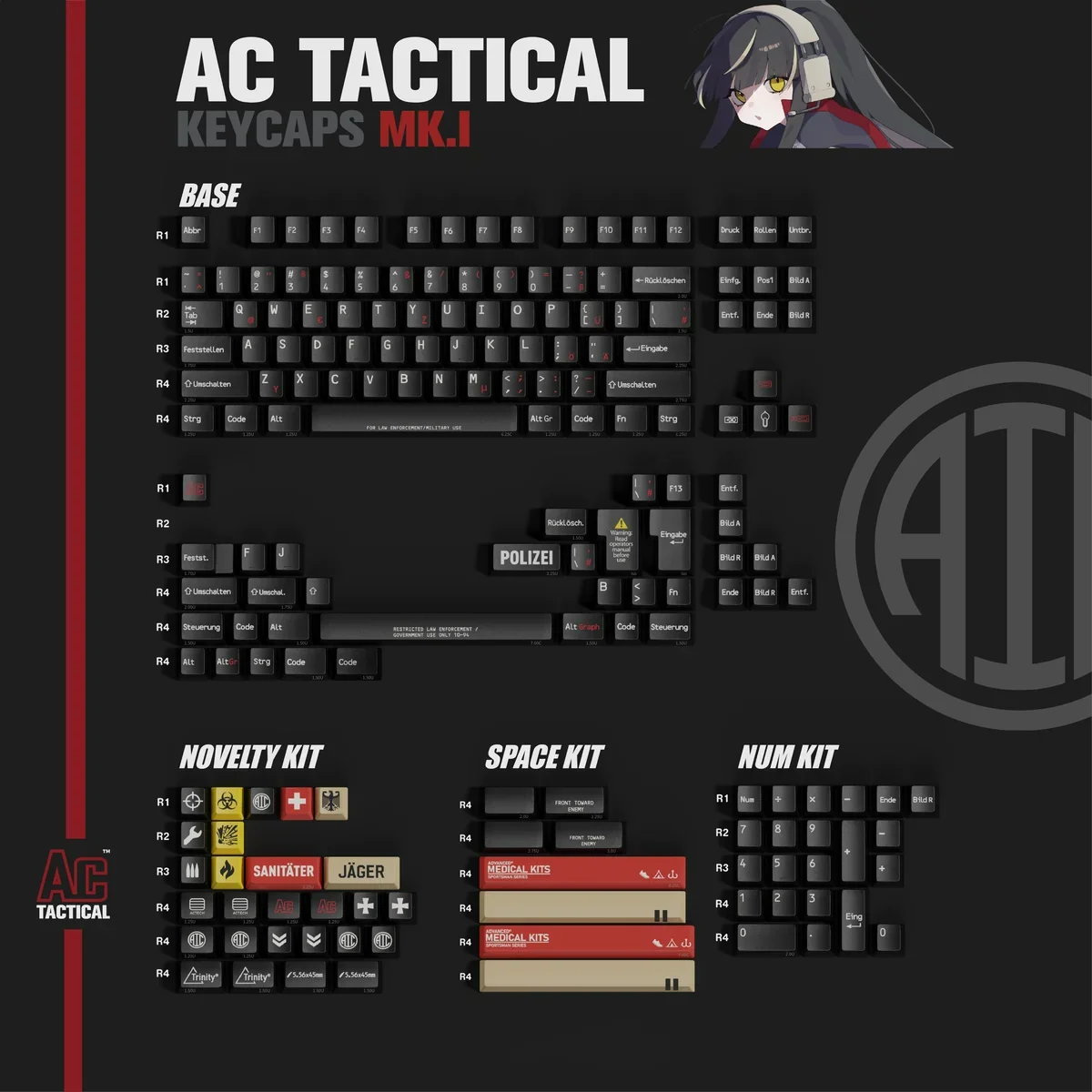 Detail shot of a specific Tactical PBT keycap, emphasizing its rugged finish and quality.