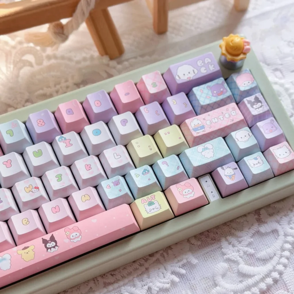 Sanrio keycaps showing Cherry profile and smooth texture