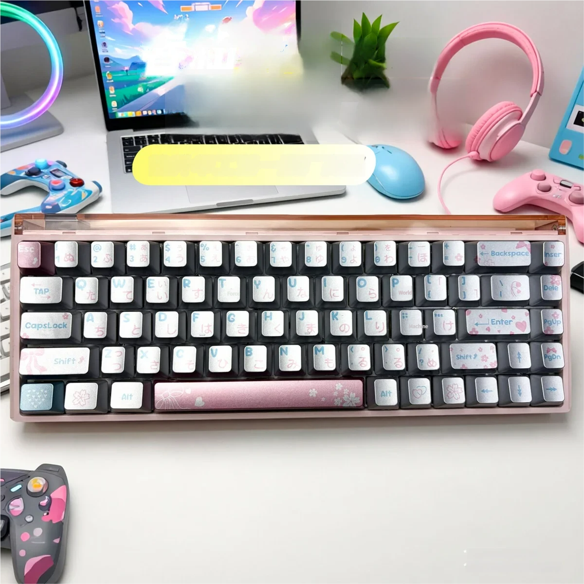 Detail shot of a specific Spring Scenery keycap, emphasizing the dye-sublimated quality.