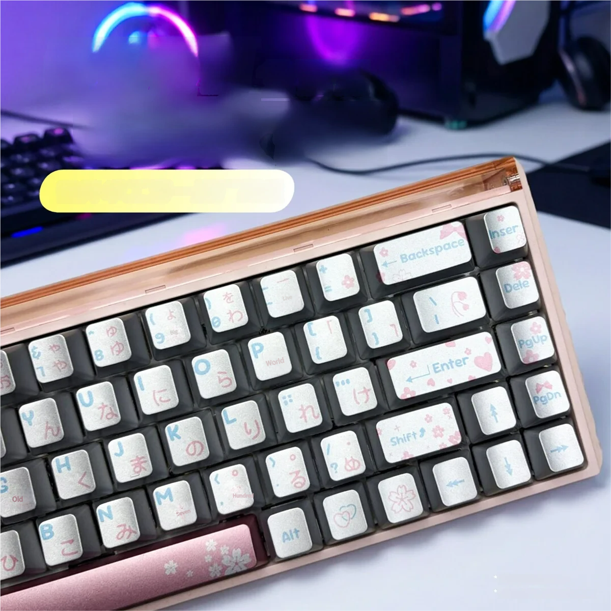 Close-up of Spring Scenery keycaps, highlighting the detailed nature-inspired legends and PBT texture.