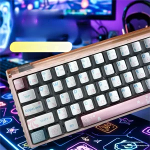Spring Scenery PBT Keycap Set on a mechanical keyboard, showcasing serene spring design and metallic accents.