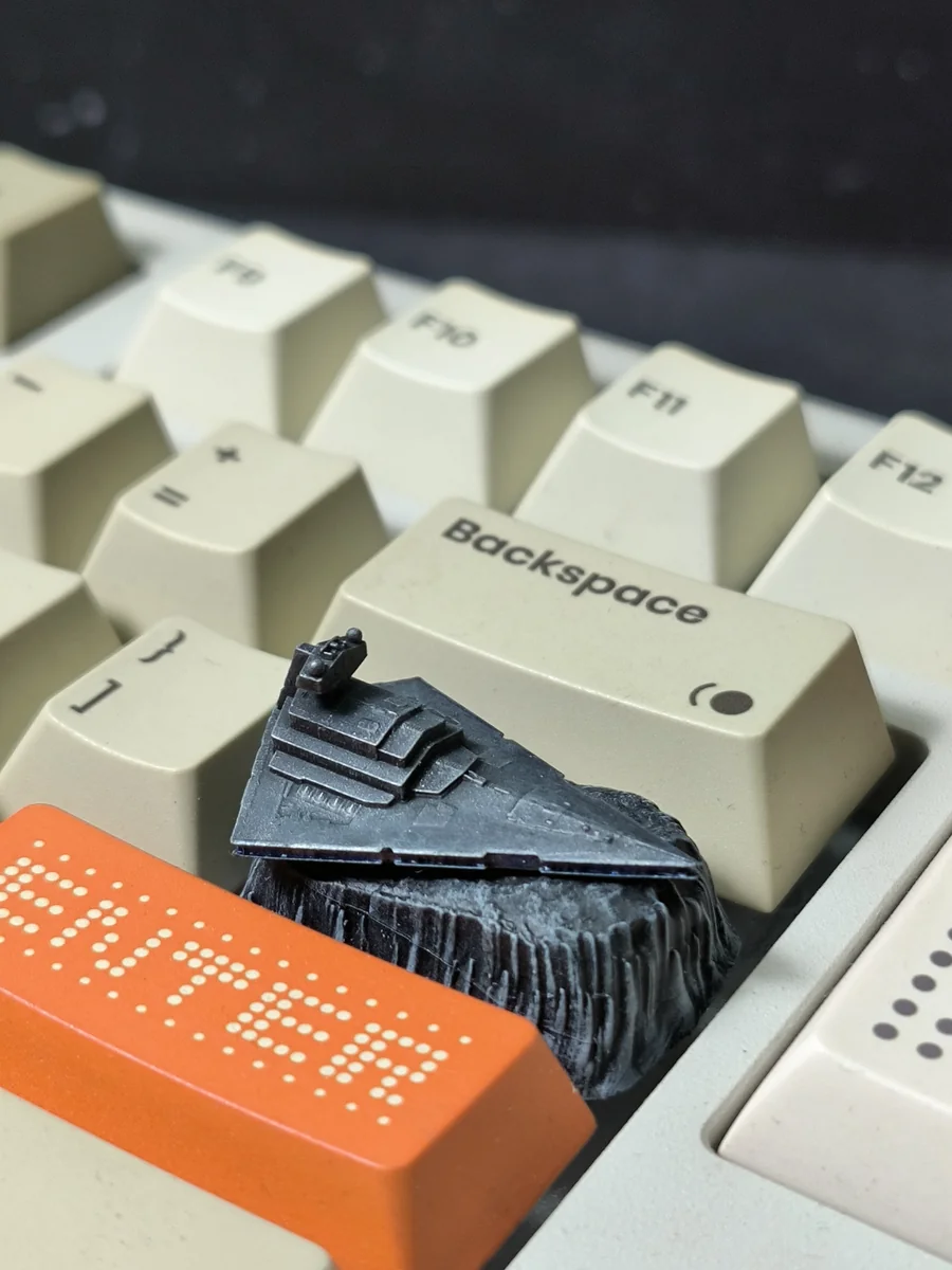 Collection of Star Wars spacecraft keycaps on keyboard