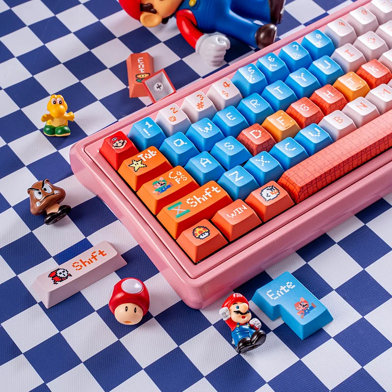 Side profile of Super Mario Prince Mario Handcrafted pbt iconic showing keycap set shape and fit