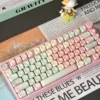 Sweet Melon Pink Gradient MOA Keycap Set on a white keyboard