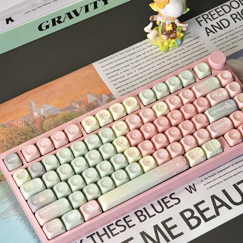 Sweet Melon Pink Gradient MOA Keycap Set on a white keyboard