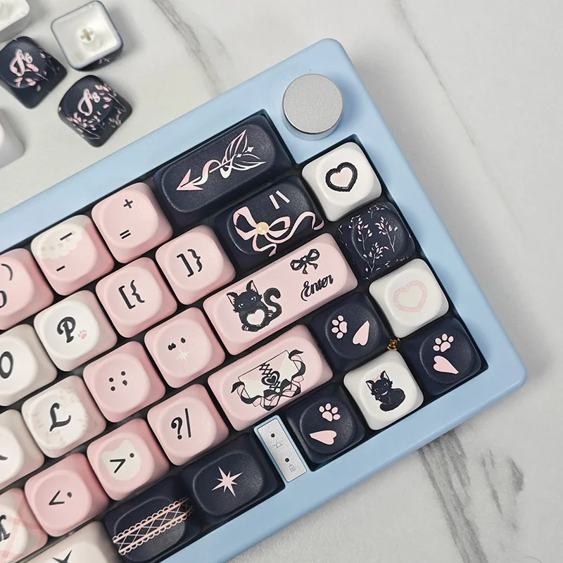 Sweetheart Black Cat MOA Keycap Set on mechanical keyboard