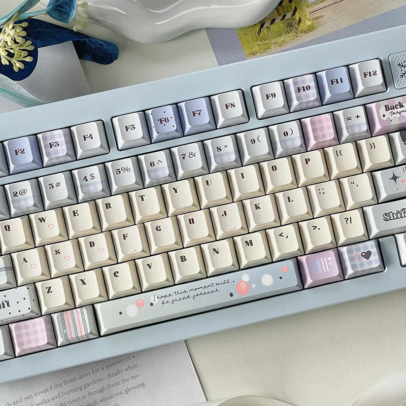 Tipsy Bubbles Keycap Set on a white mechanical keyboard, highlighting Cherry profile