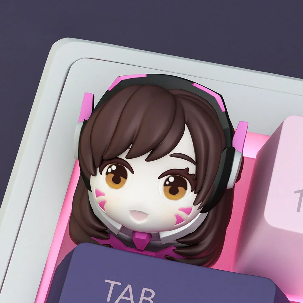 Vibrant pink D.VA keycap installed on a keyboard