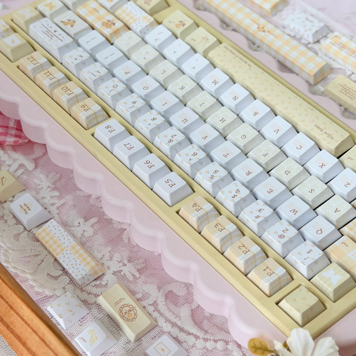 Side view of Yellow Rose Garden keycaps highlighting Cherry profile ergonomics