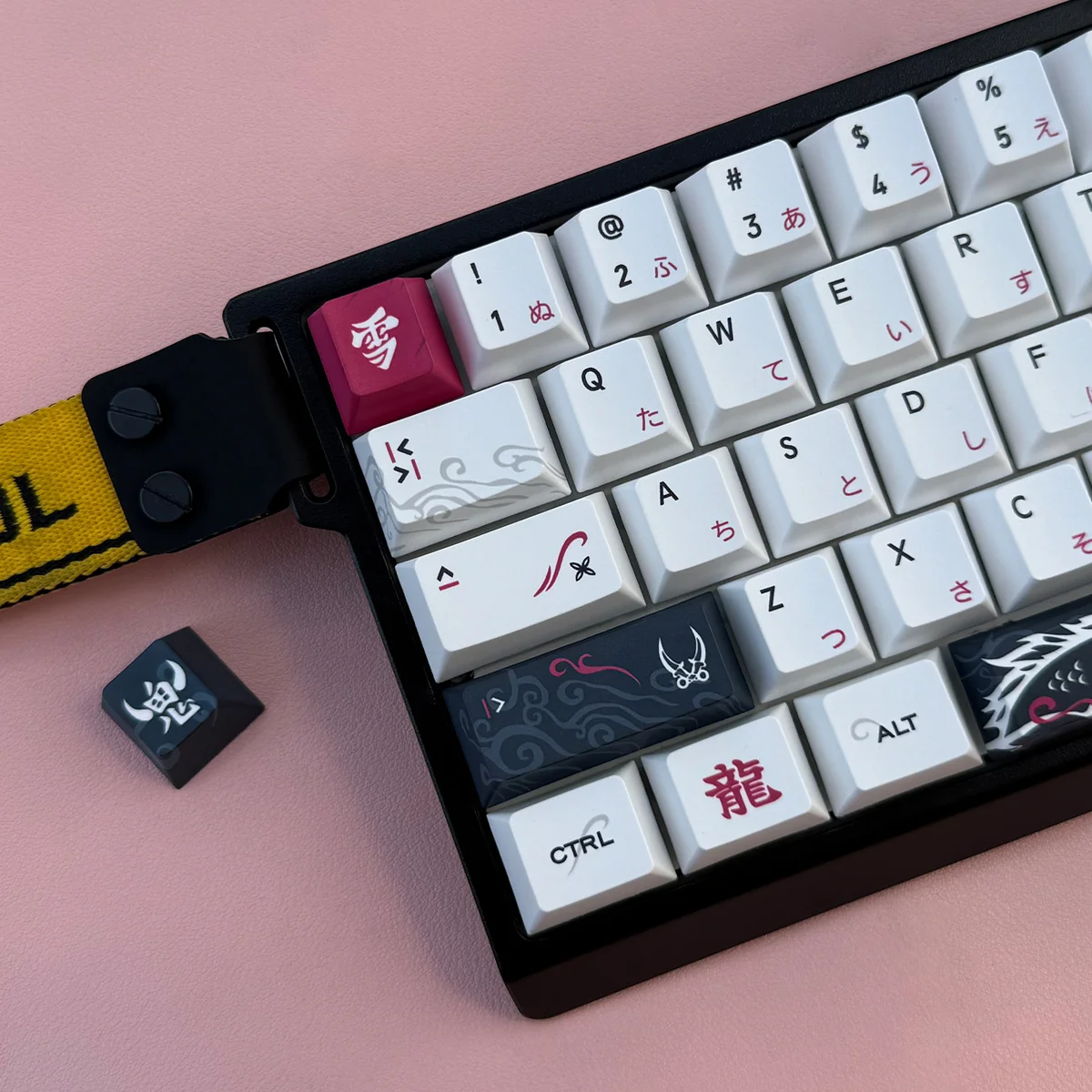 Side profile of Yuki Aim Dragon Cherry Exclusive Dragon-themed showing keycap shape and fit
