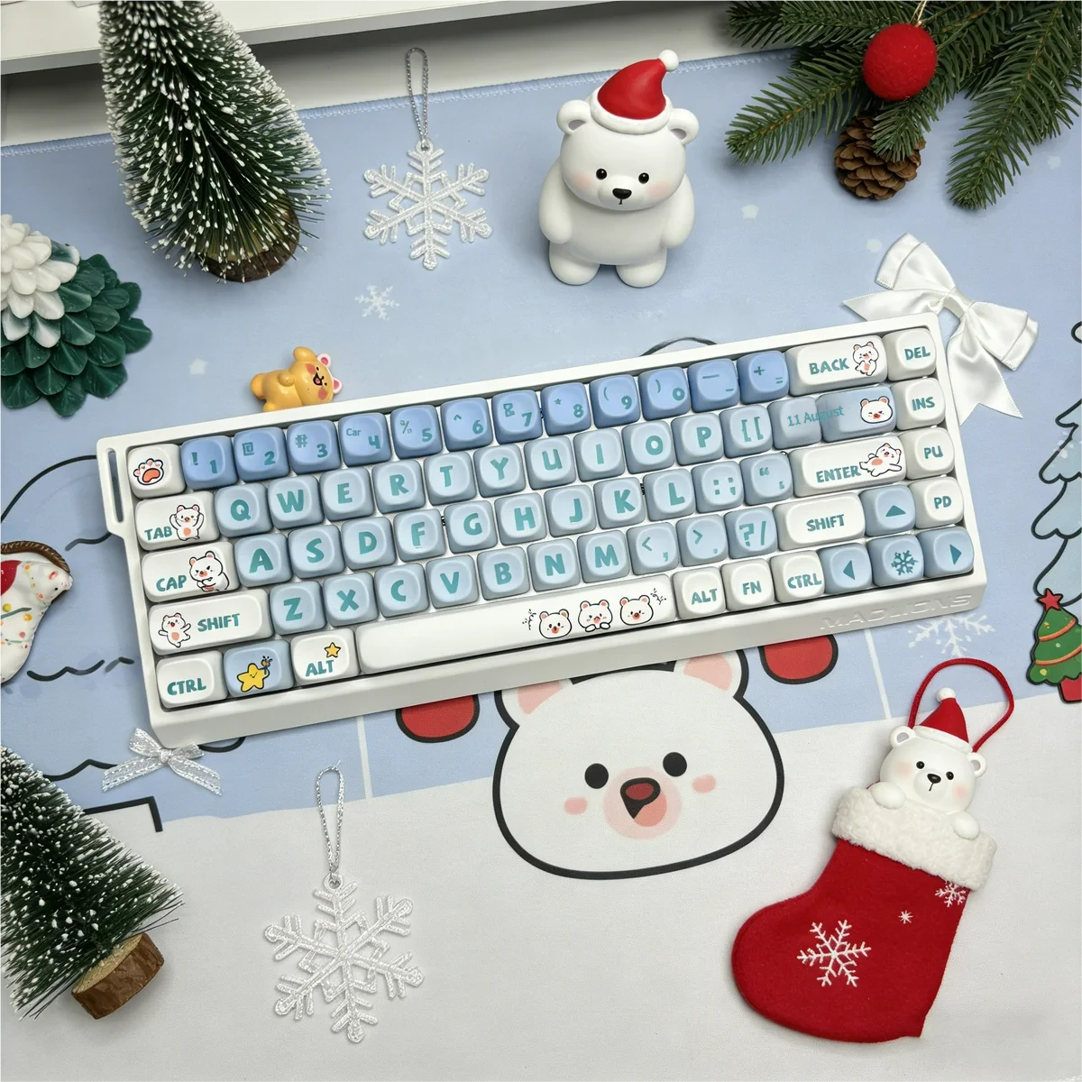 Full layout view of 108-key Little White Bear PBT keycaps