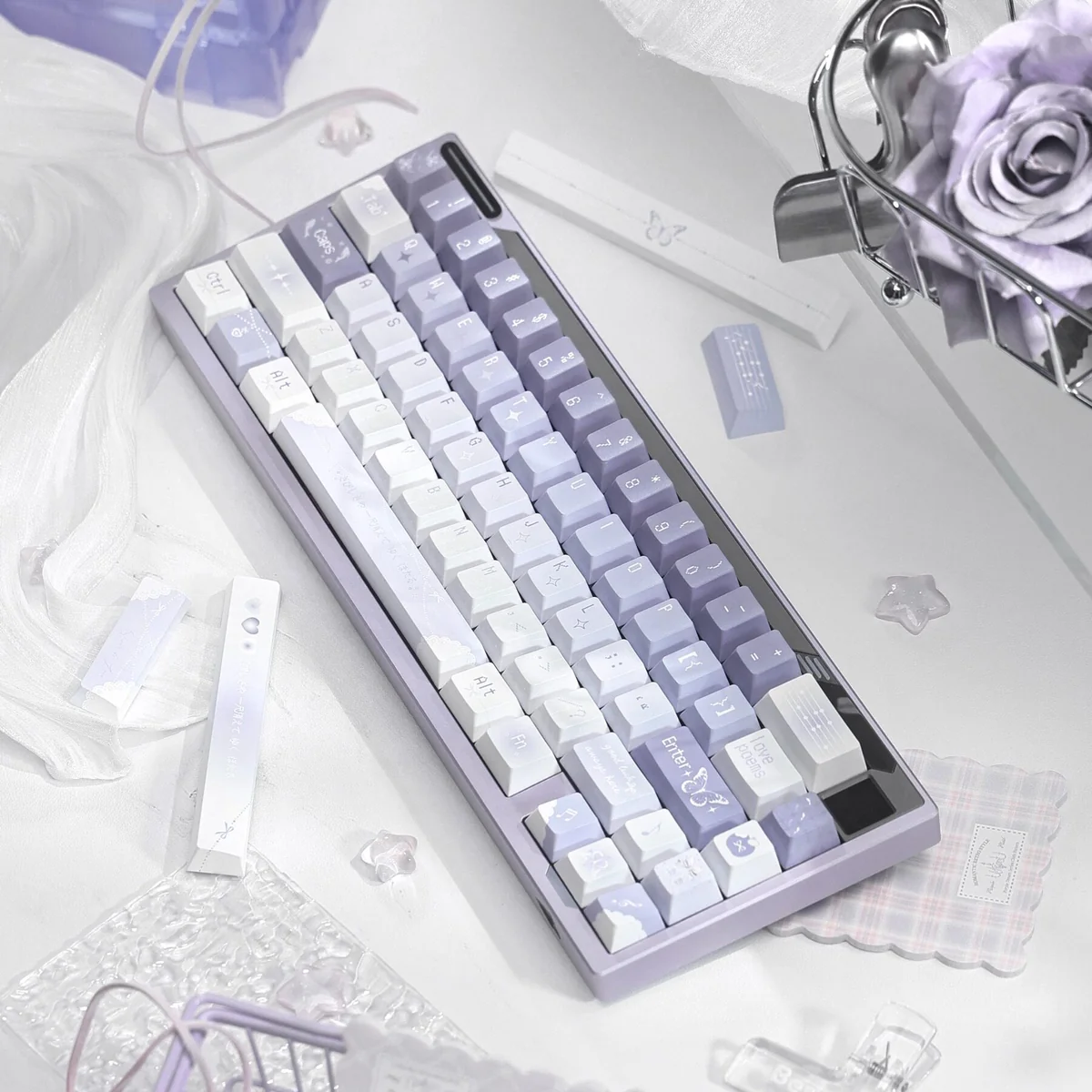 Full 144-key layout of Ethereal Butterfly PBT Keycap Set, showing comprehensive compatibility