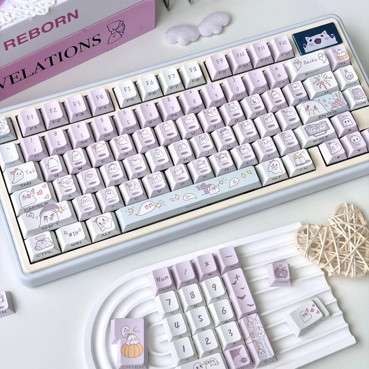 Artistic Ghost Haha Series Playful ghost theme installed on a mechanical keyboard setup