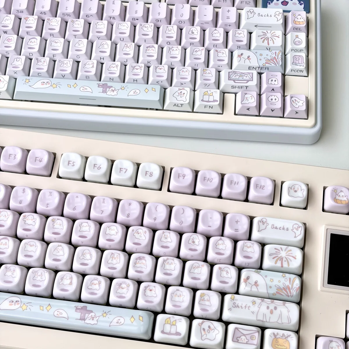 Side profile of Artistic Ghost Haha Series Playful ghost theme showing keycap set shape and fit