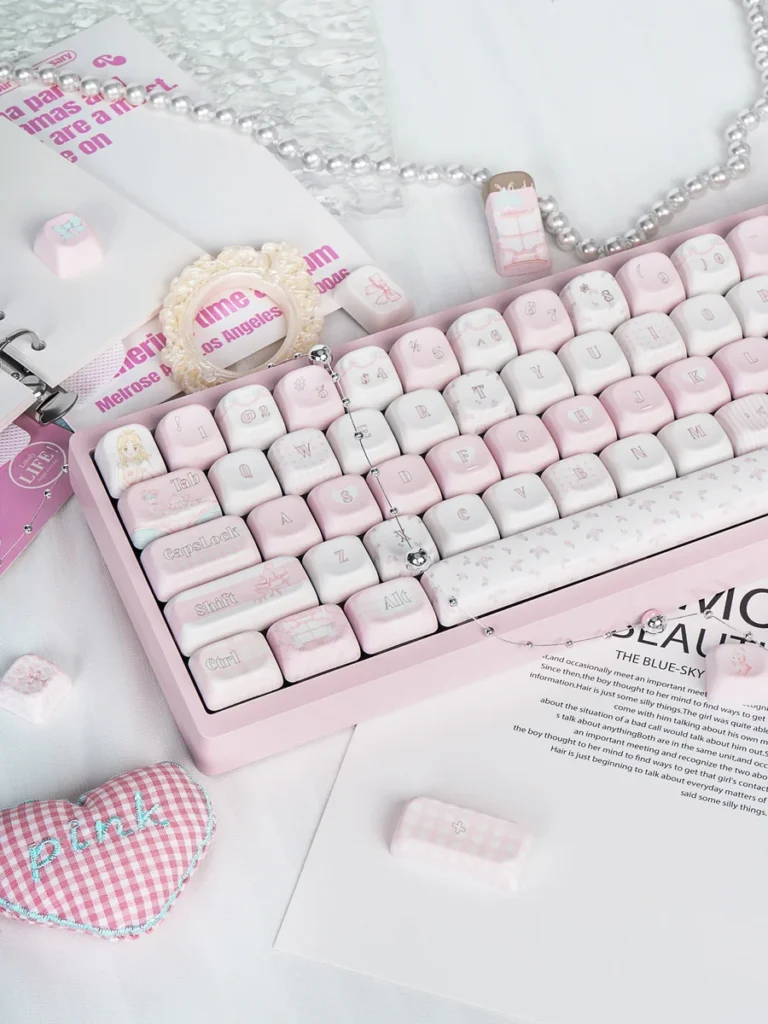 Detail shot of Ballet Poetry accent keycaps featuring unique artistic ballet elements.