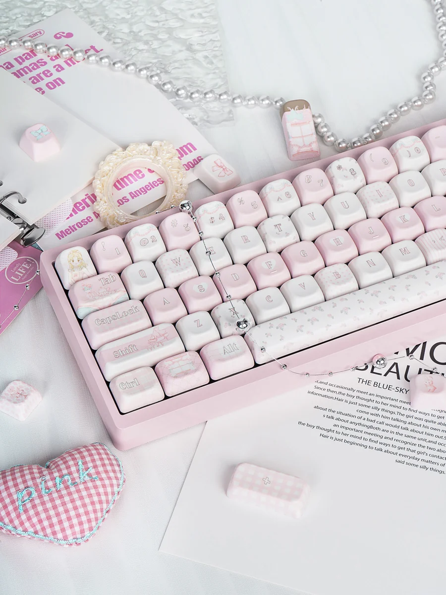 Detail shot of Ballet Poetry accent keycaps featuring unique artistic ballet elements.
