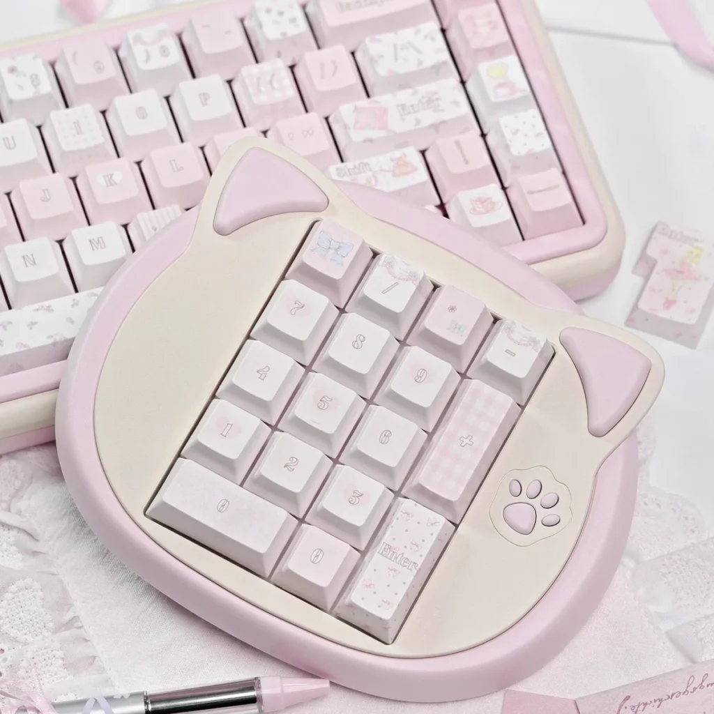 Side profile view of Ballet Poetry Keycaps highlighting the ergonomic Cherry profile.