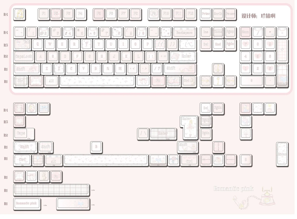 Ballet Poetry Keycap Set installed on a white mechanical keyboard, showing overall aesthetic.