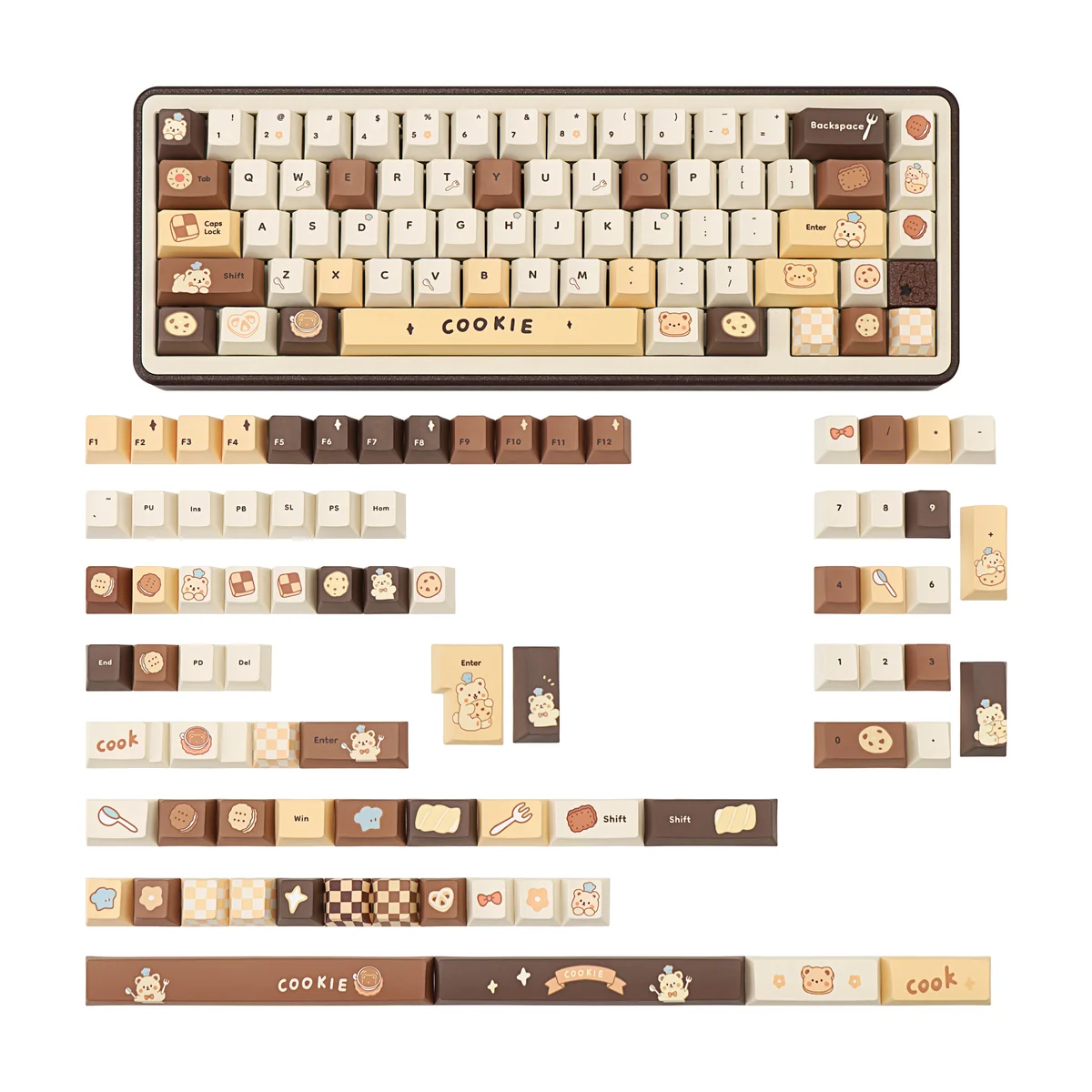Side profile of Bear Bakery Cherry keycaps on a keyboard