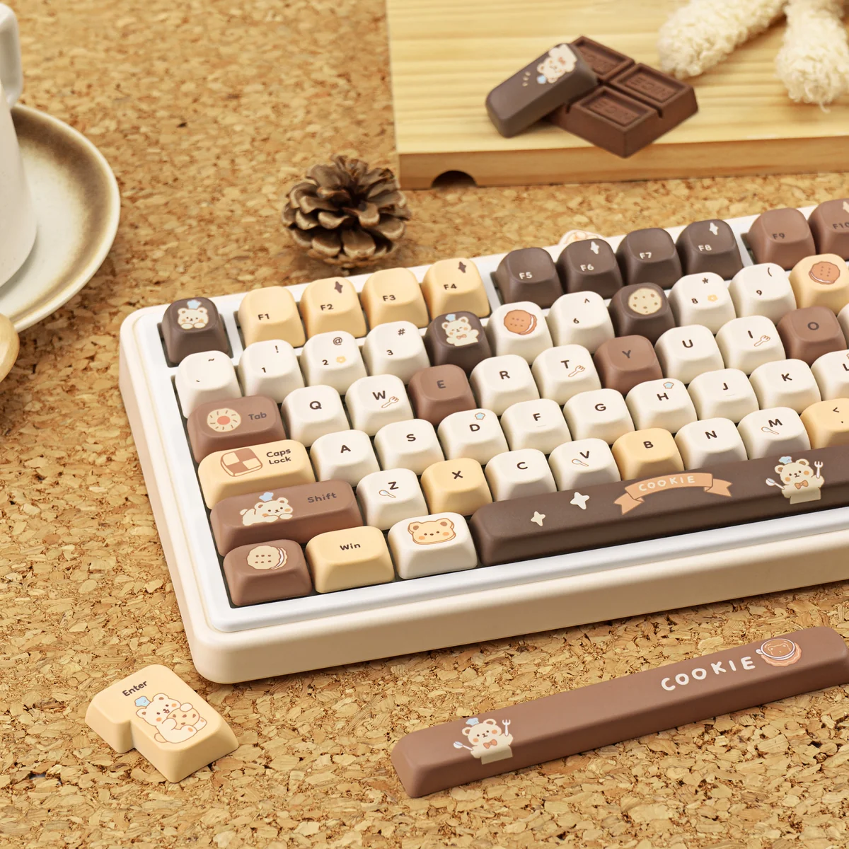 Detailed view of PBT dye-sublimation on Bear Bakery keycaps