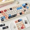 Angled shot of the Caleb themed keycaps on a keyboard