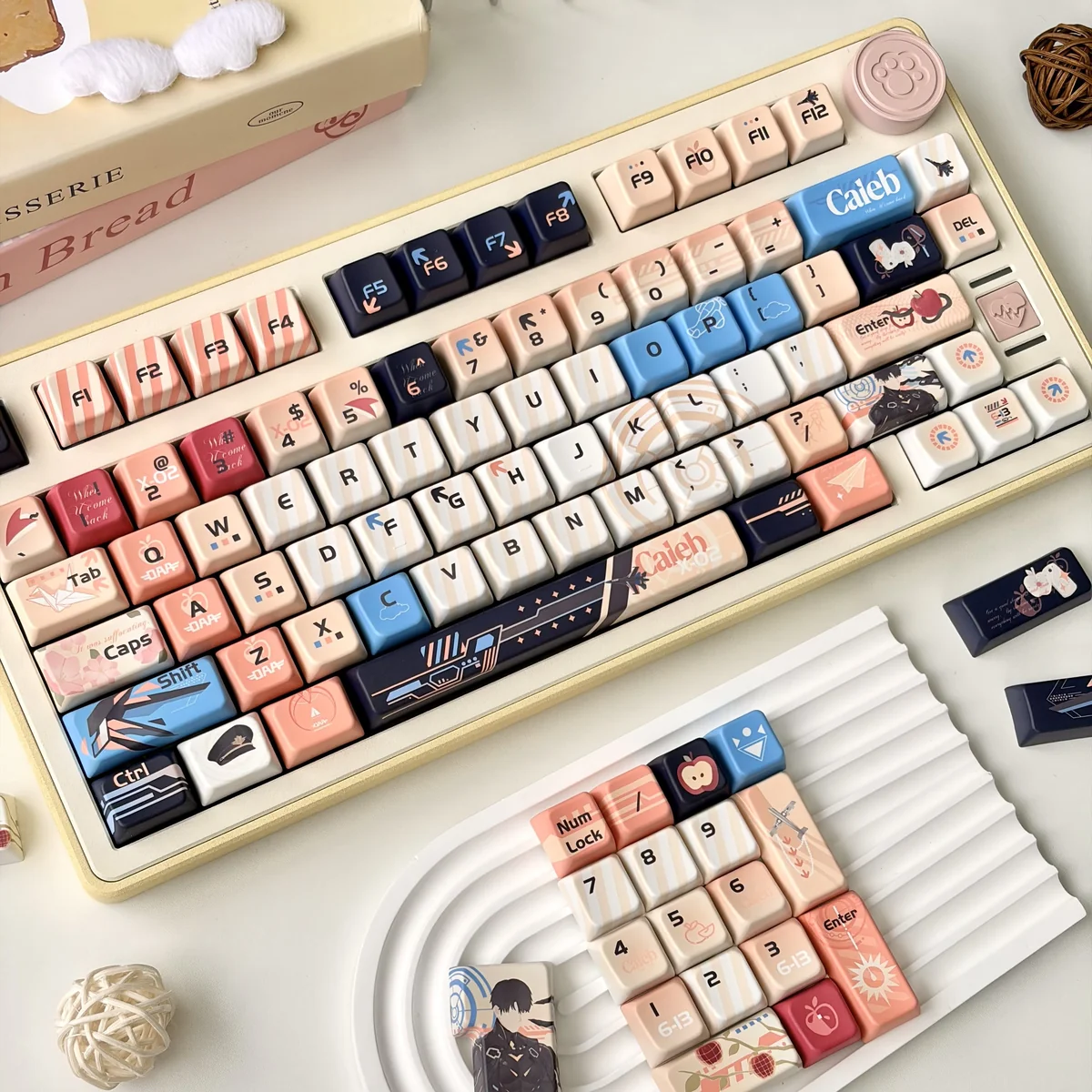 Close-up of side-transparent Caleb keycaps showing subtle light pass-through