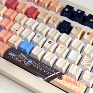 Hands typing on a keyboard equipped with Caleb Love and Deepspace keycaps