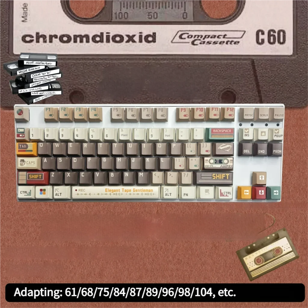 Close-up of Cassette Gentleman Cherry Keycap Unique highlighting details and finish