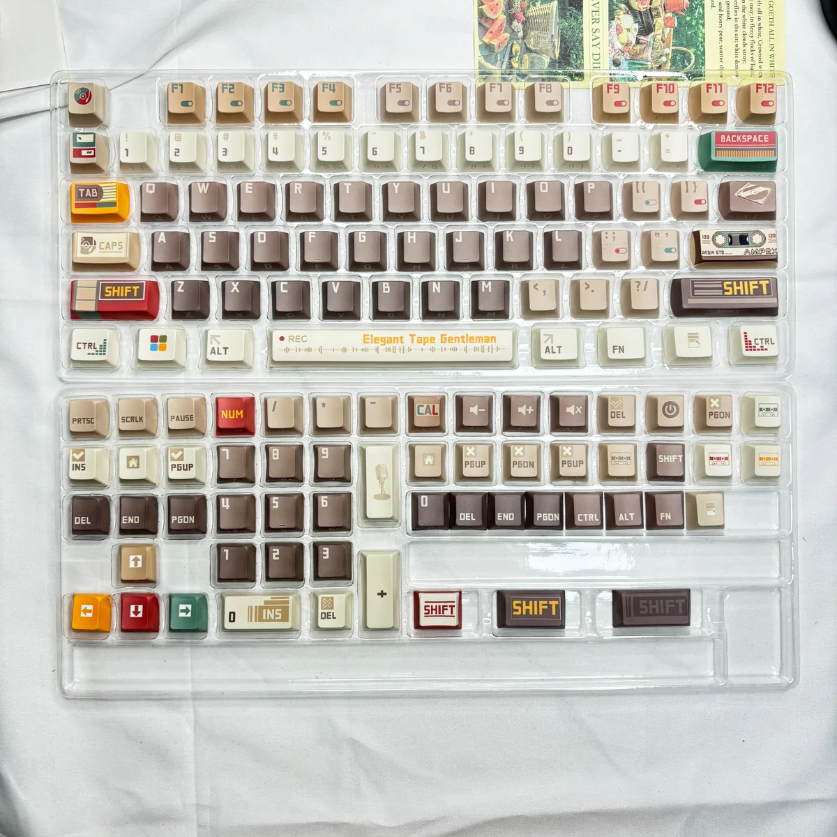 Angle view of Cassette Gentleman Cherry Keycap Unique showing color layering and layout presence