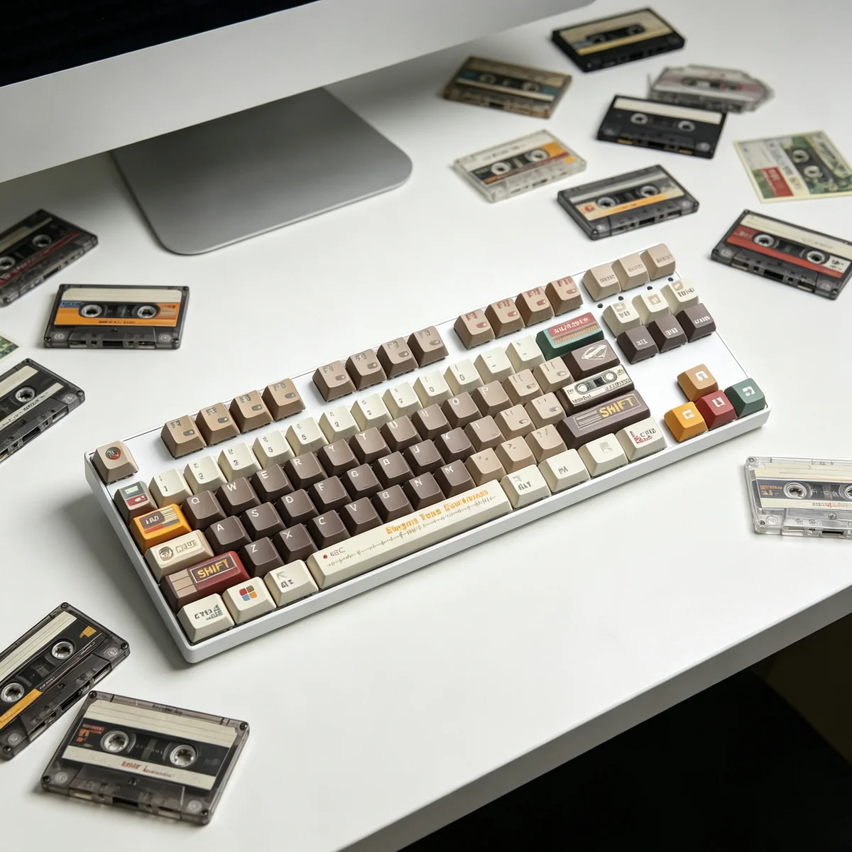 Cassette Gentleman Cherry Keycap Unique installed on a mechanical keyboard setup