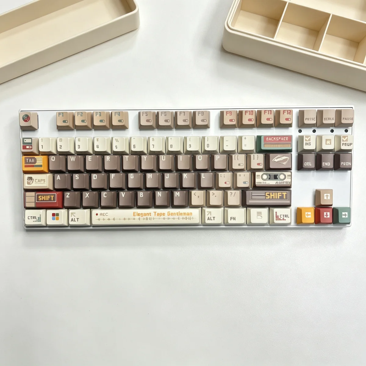 Detailed texture view of Cassette Gentleman Cherry Keycap Unique design and material
