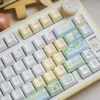 Cat Fishing keycap set shown in a pastel blue and white desk setup