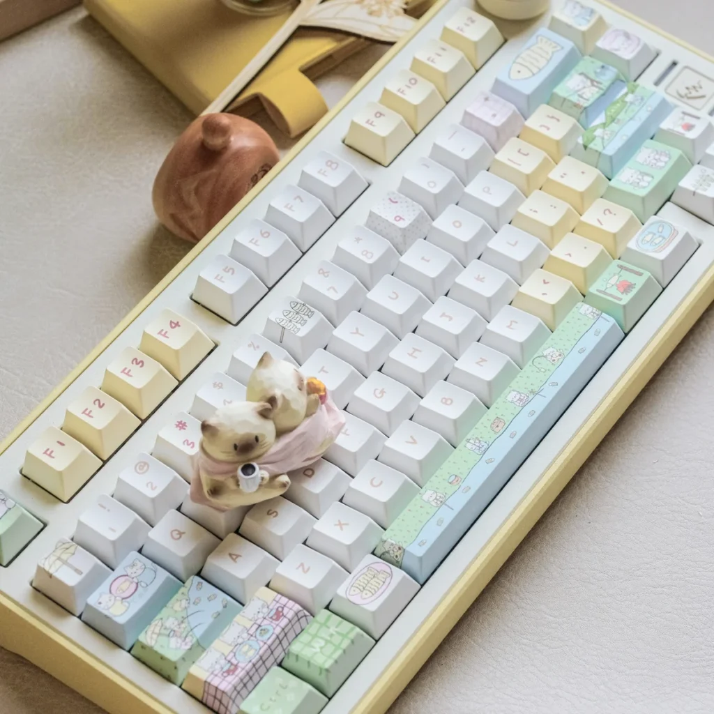 Cat Fishing Keycap Set with 145 PBT Dye-Sub keycaps on a keyboard