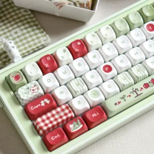 Cherry profile PBT apple keycaps from an angled view