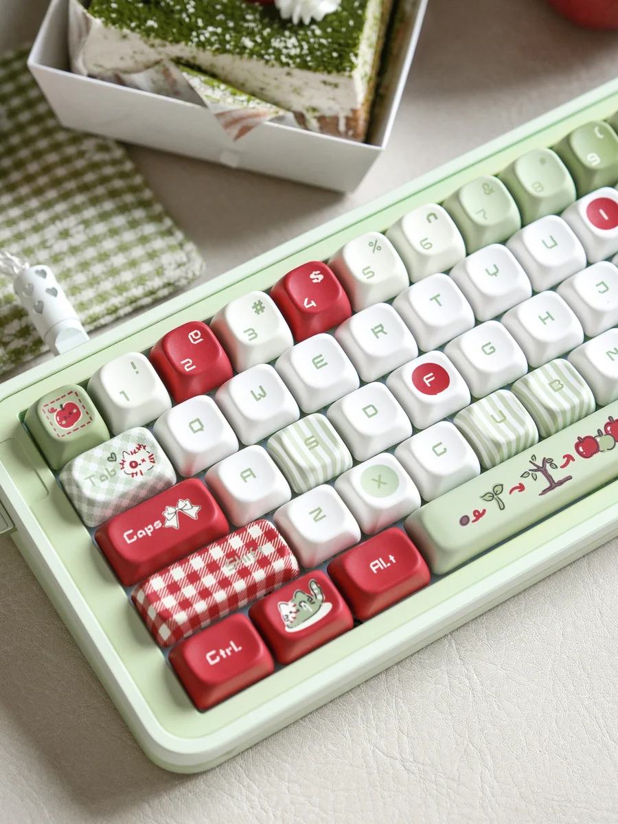 Cherry profile PBT apple keycaps from an angled view