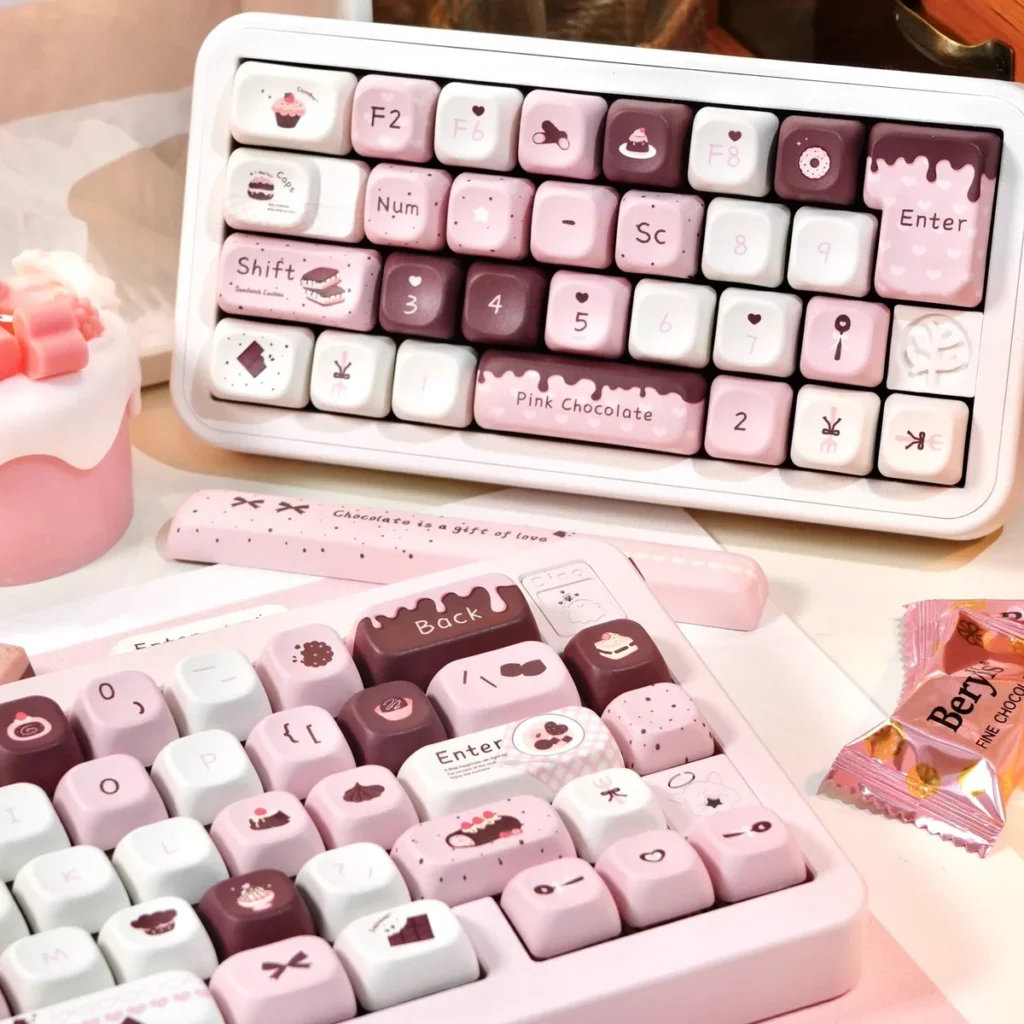Side view of Cherry profile Chocolate Strawberry keycaps
